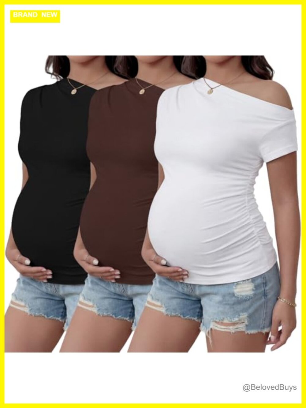 Off Shoulder Maternity Tops 3 Pack Ruched Short Sleeve Tunic Pregnancy Shirts